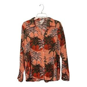 100% Linen Nicole Miller Palm Trees Button Up Shirt Size Women's Small